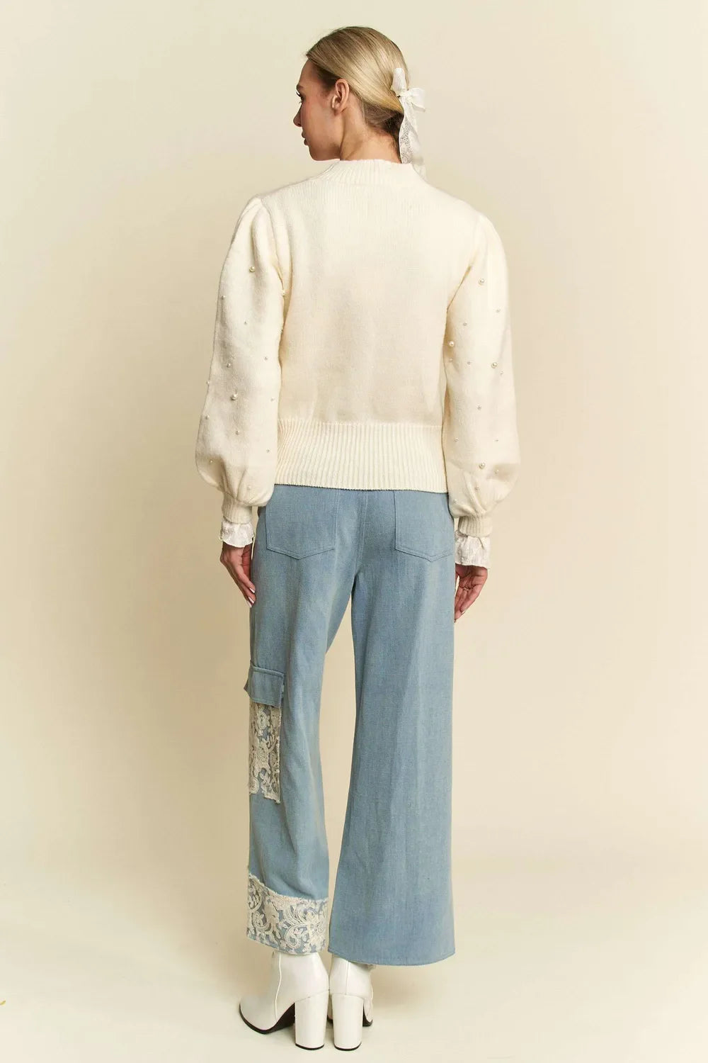 Davi &amp; Dani Lace Applique Wide Leg Jeans