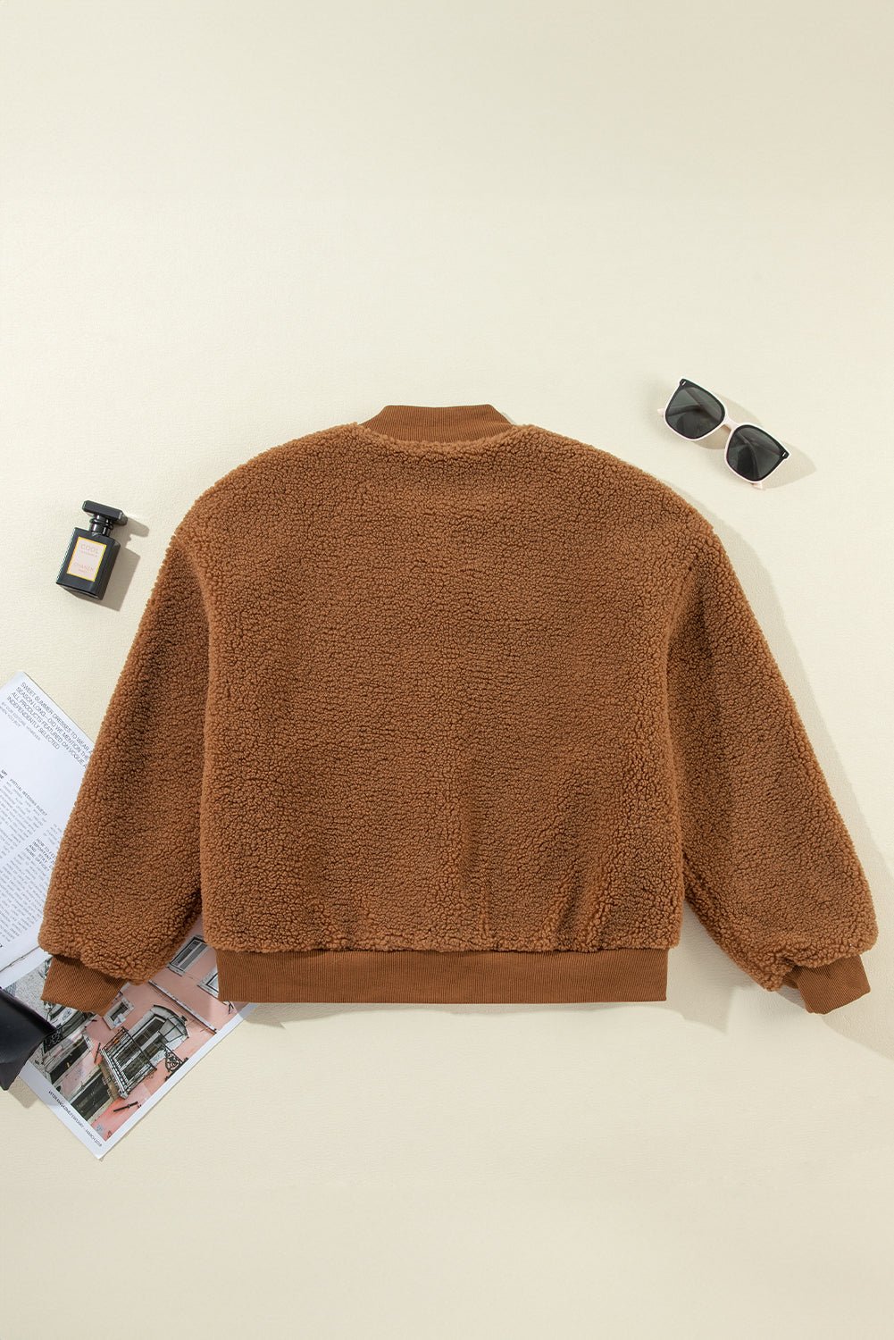 Redwood Burl Sherpa Ribbed Baseball Collar Bomber Jacket - Loving It Shop