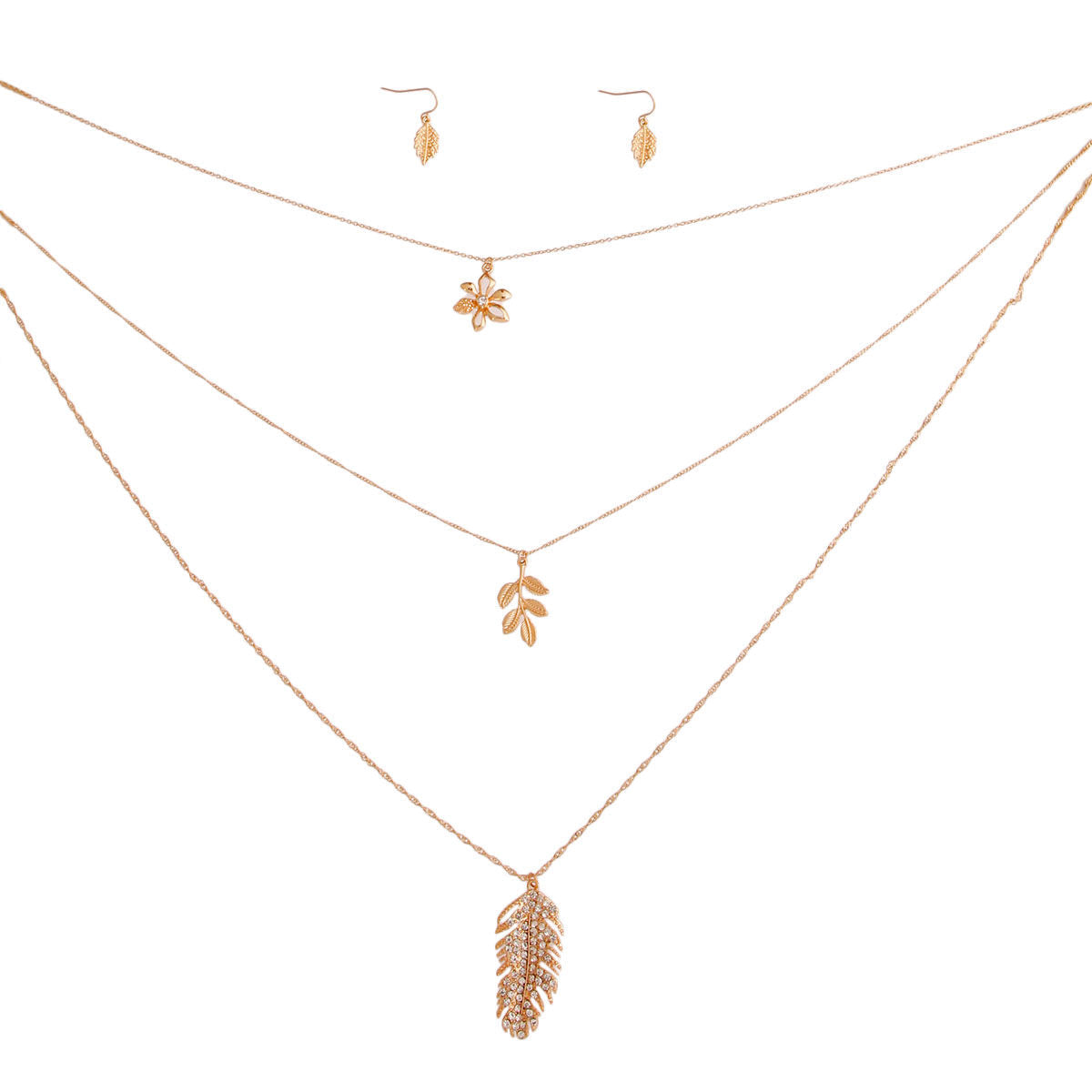 Layered Gold Leaf Necklace 3-Layer Stylish Statement Jewelry