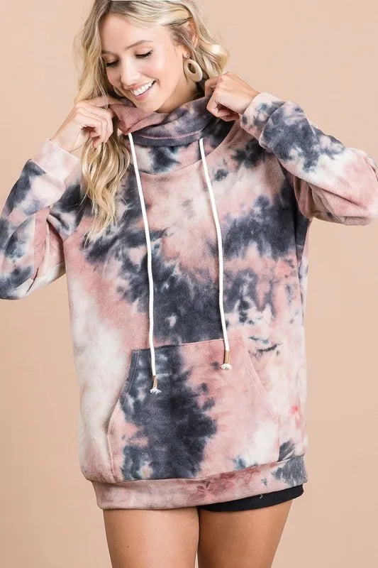 Brushed Tie Dye Overlapped Turtle Neck Sweatshirt
