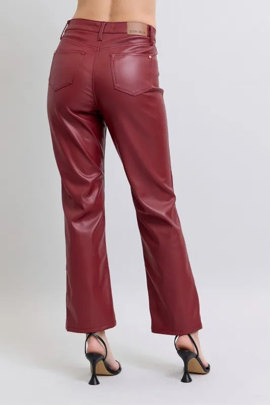 Full Size High Waist Tummy Control Faux Leather Straight Pants Plus Size