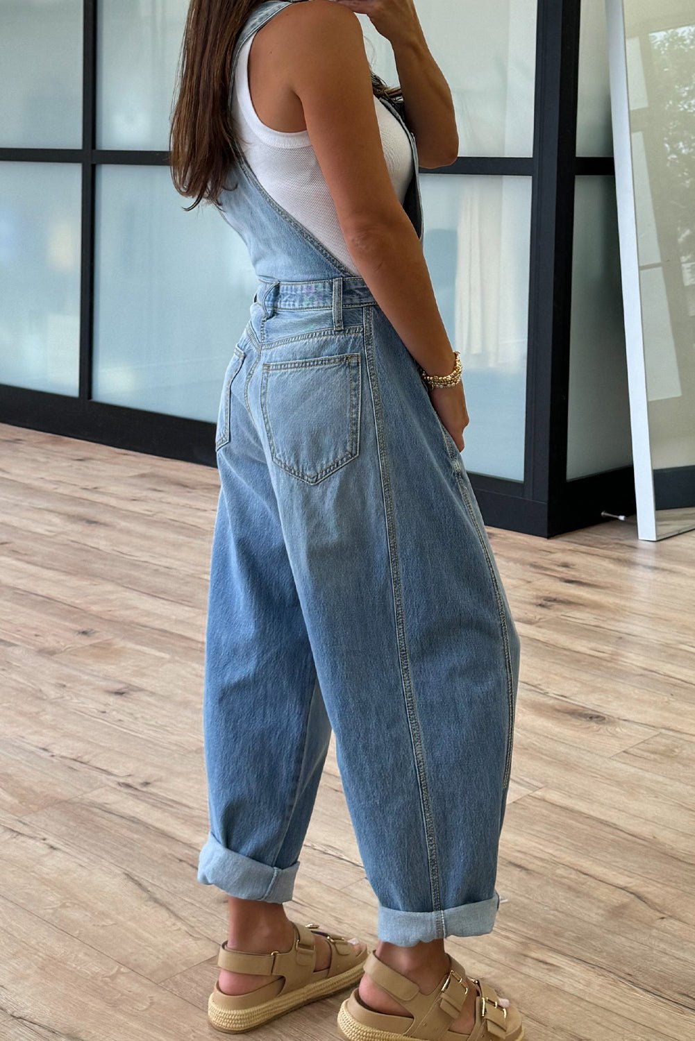 Dusk Blue Adjustable Buckle Barrel Denim Overalls - Loving It Shop