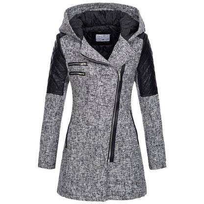 Women Warm Slim Full Zipper Coat Thick Woolen Coat Female Fall Winter Windbreaker Hooded Diagonal Zipper Women&