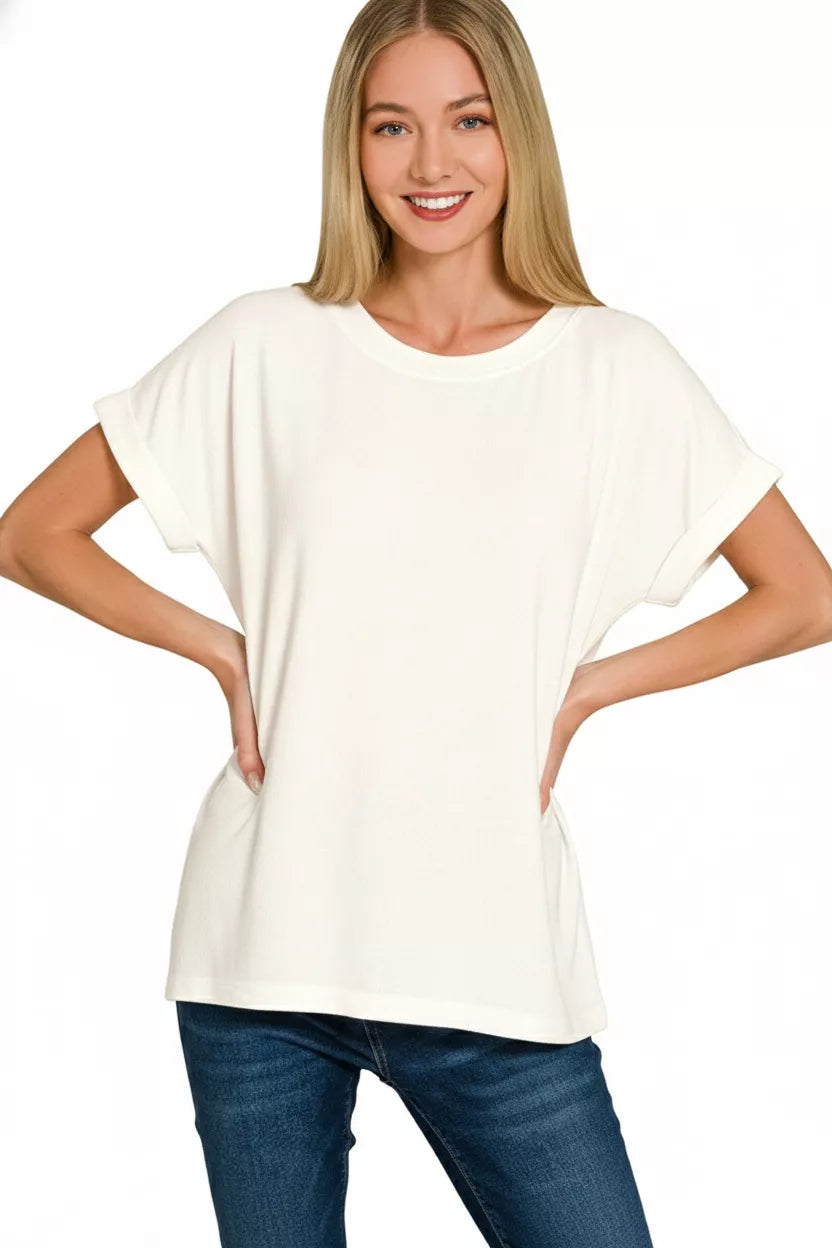 Soft Melange Hacci Short Sleeve Round Neck Top