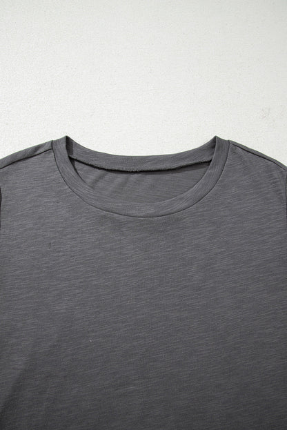 Dark Grey Double Ruffled Short Sleeve Plus Size Top