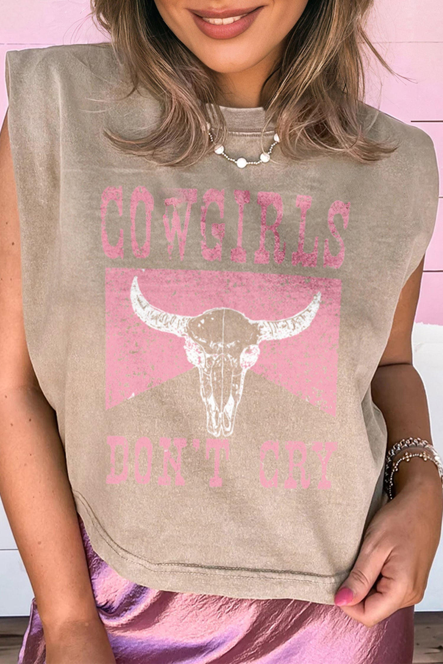 Smoke Gray Cowboy &amp; Beer Western Graphic Mineral Wash Tank Top