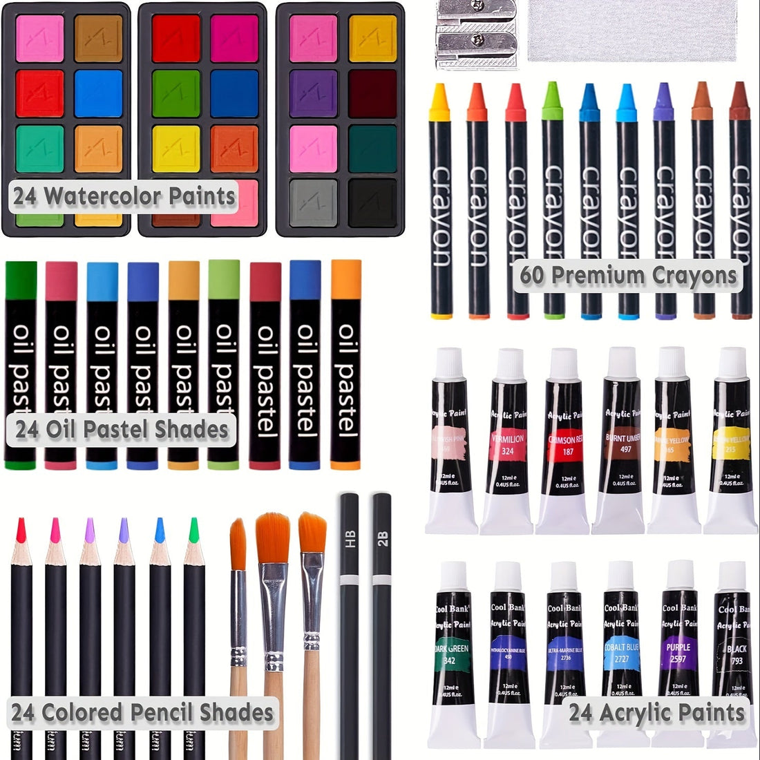 175-Piece Deluxe Art Set – Crayons, Colored Pencils &amp; Acrylic Paints in Wooden Case