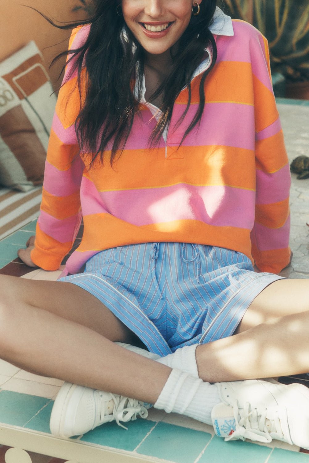Yellow Stripe Color Block Polo Collar Sweatshirt - Loving It Shop