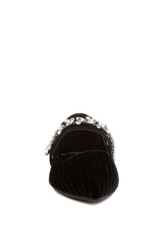 Dresden Diamante Brooch Velvet Ballerinas
