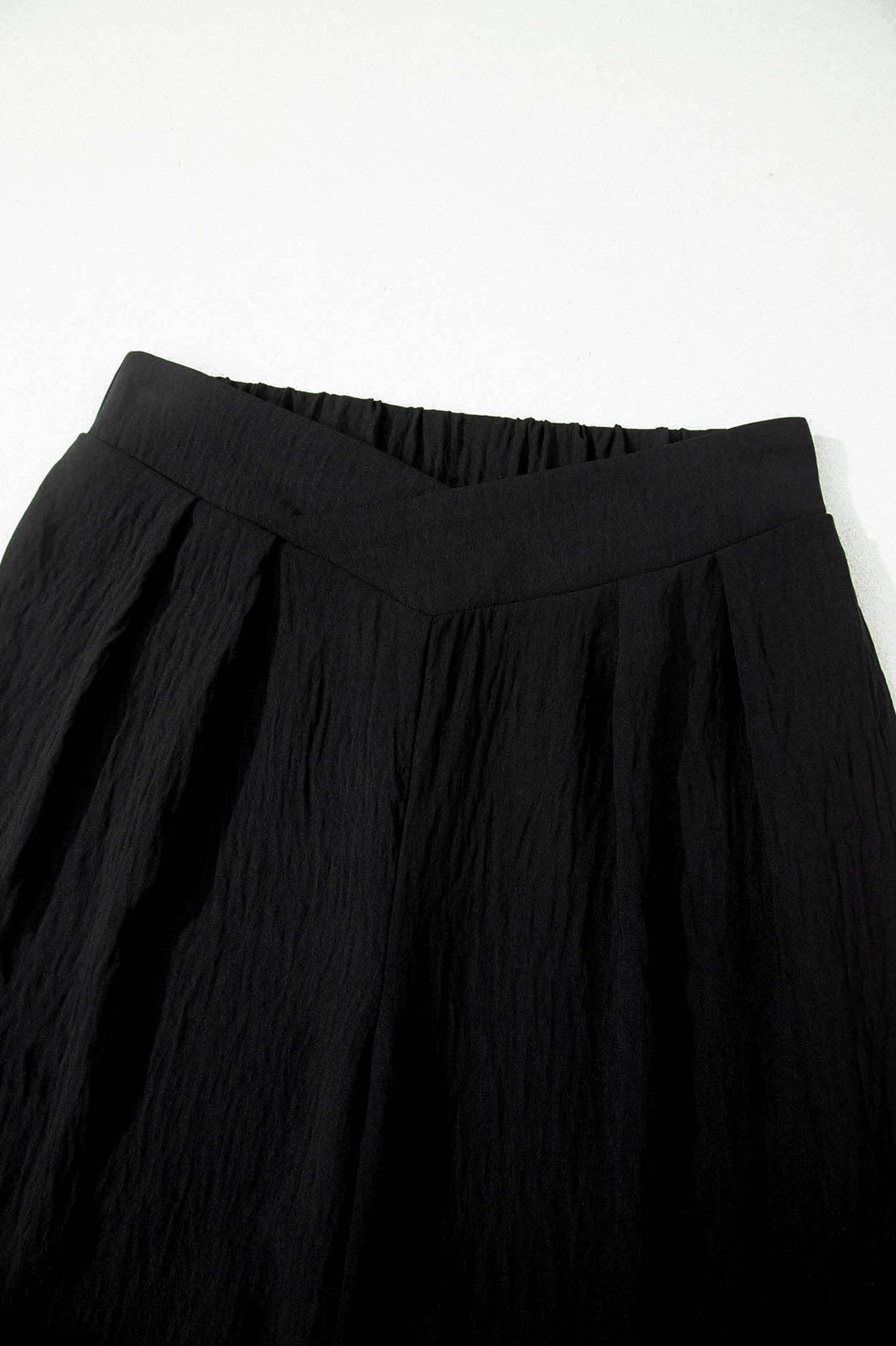 Color black Solid Color Textured Crossed Waist Loose Pants