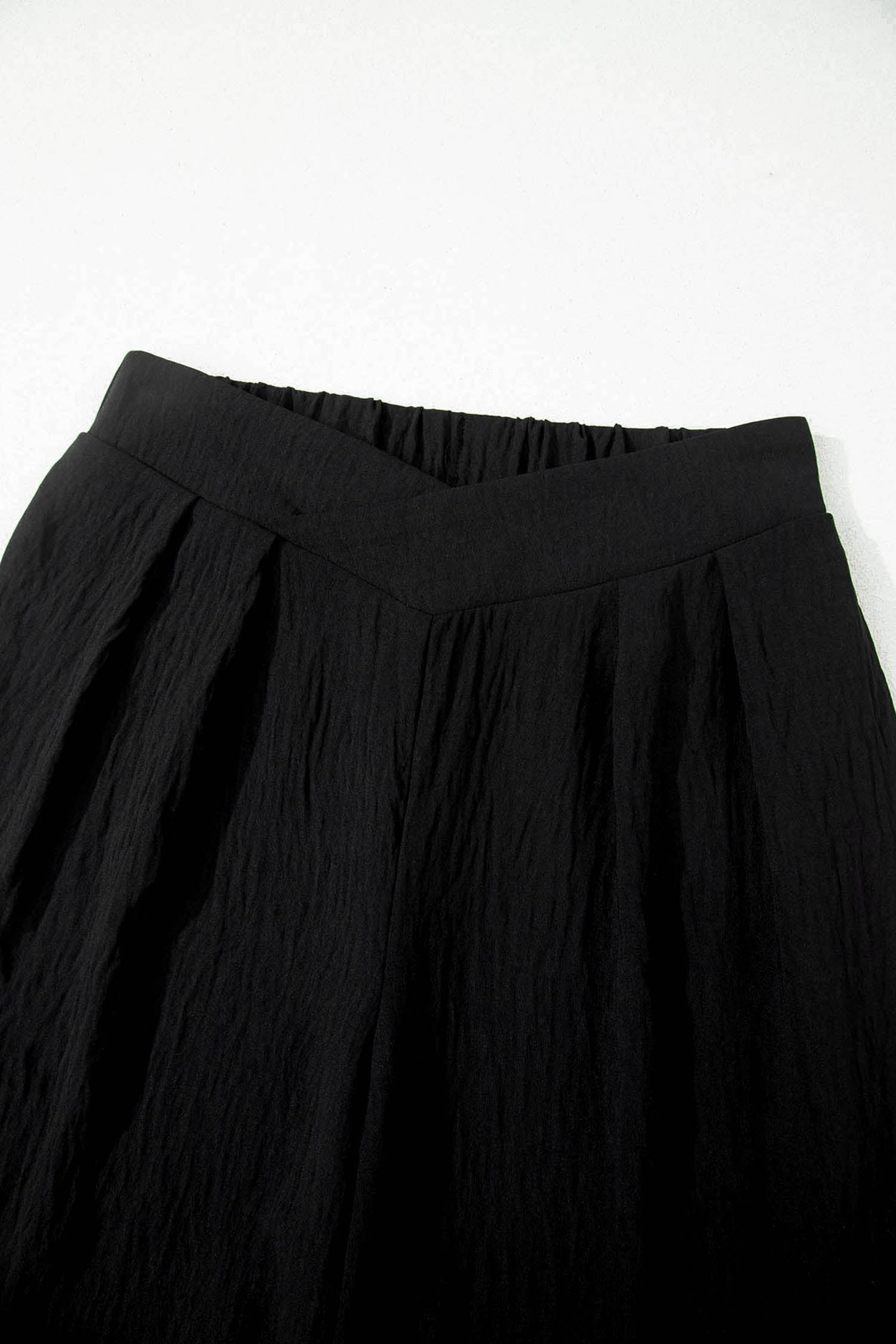 Color black Solid Color Textured Crossed Waist Loose Pants