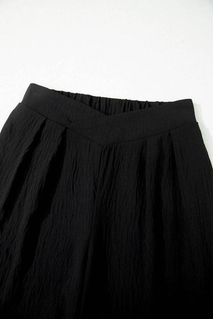 Color black Solid Color Textured Crossed Waist Loose Pants
