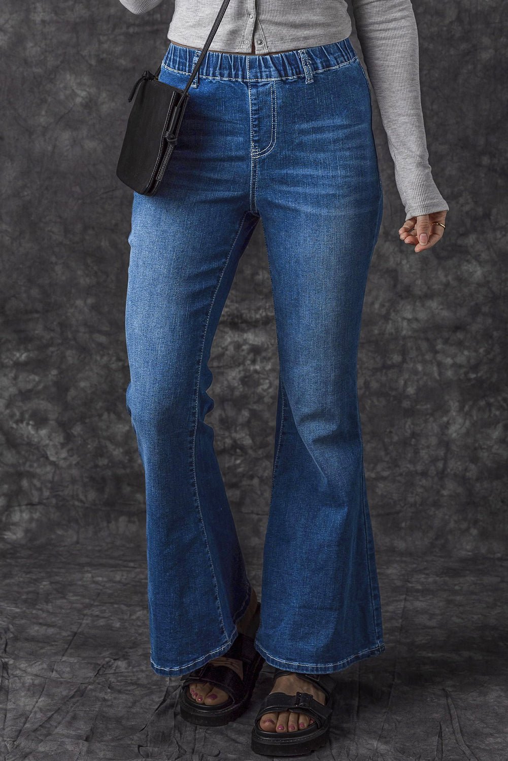 Blue Elastic High Waist Flare Jeans - Loving It Shop