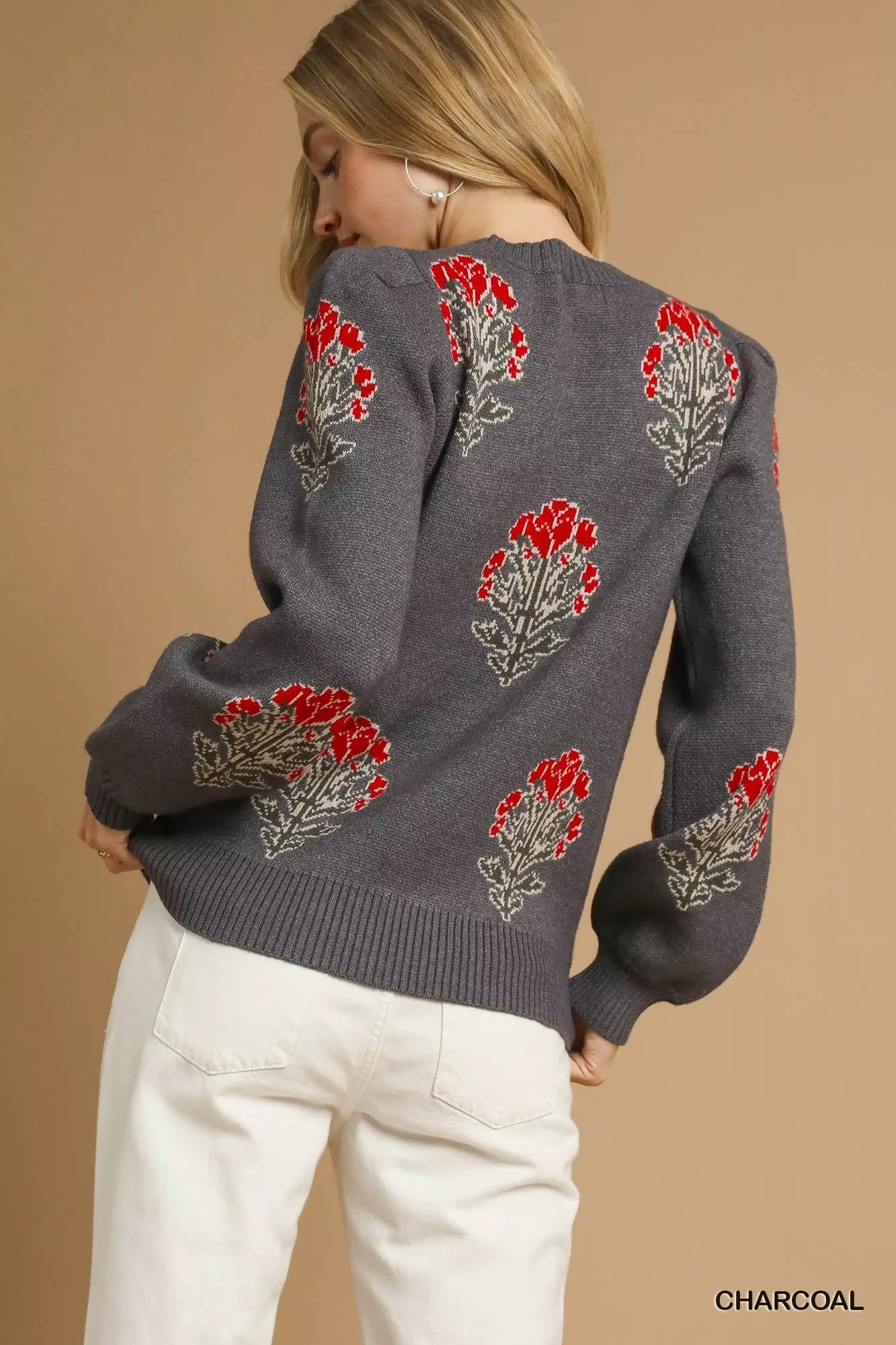 Single Flower Stem Jacquard Sweater