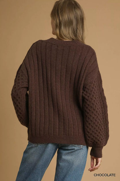 Cable Knit Pearl Button Cardigan
