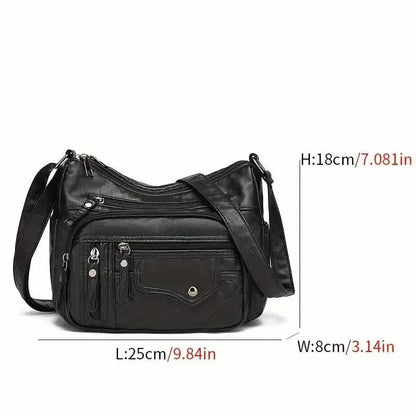 Fashion Multi Zipper Crossbody Bag, Soft Vegan Leather Shoulder Bag, Women&