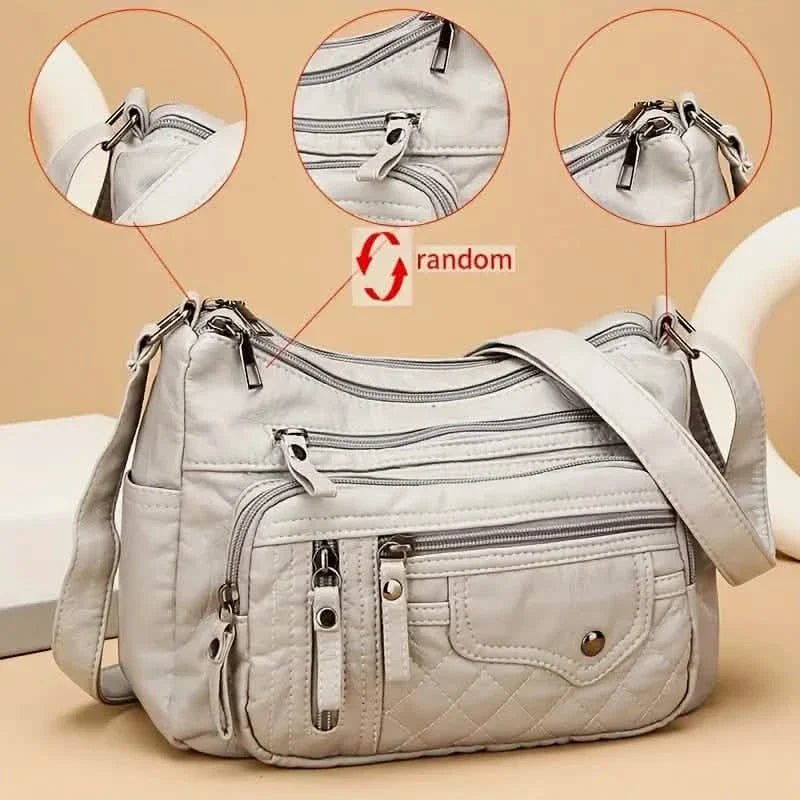 Fashion Multi Zipper Crossbody Bag, Soft Vegan Leather Shoulder Bag, Women&