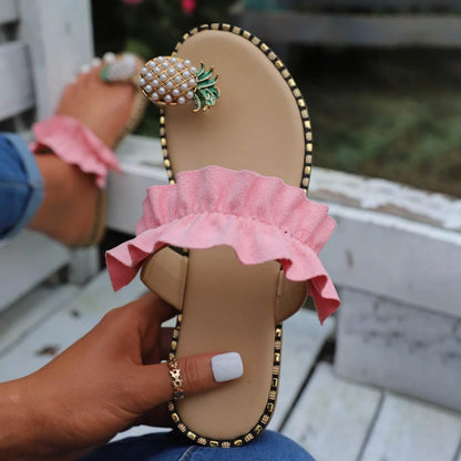 Faux Pearl &amp; Pineapple Decor Toe Post Thong Sandals