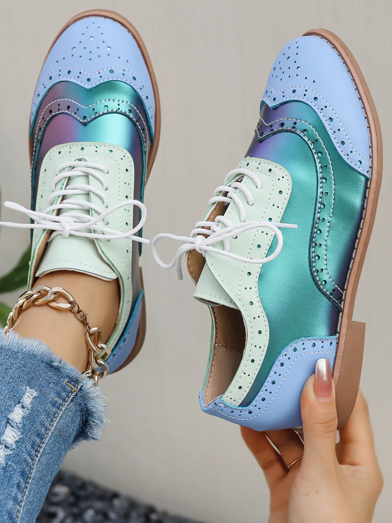 Round Toe Flats Color Block Loafers - Loving It Shop