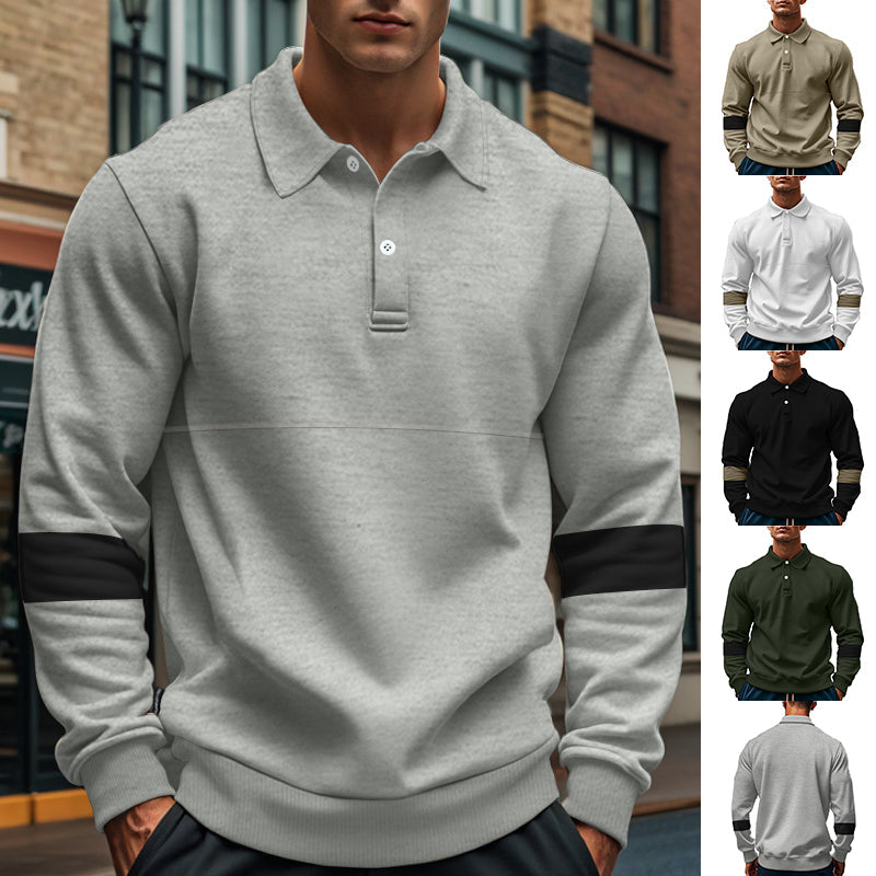 Fashion Long-sleeved Lapel Polo Shirt With Button Men&