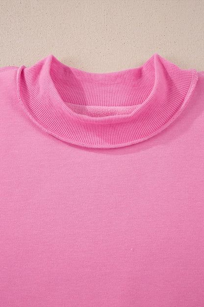 Bright Pink Oversize Drop Shoulder Reversible Mock Neck Sweatshirt - Loving It Shop