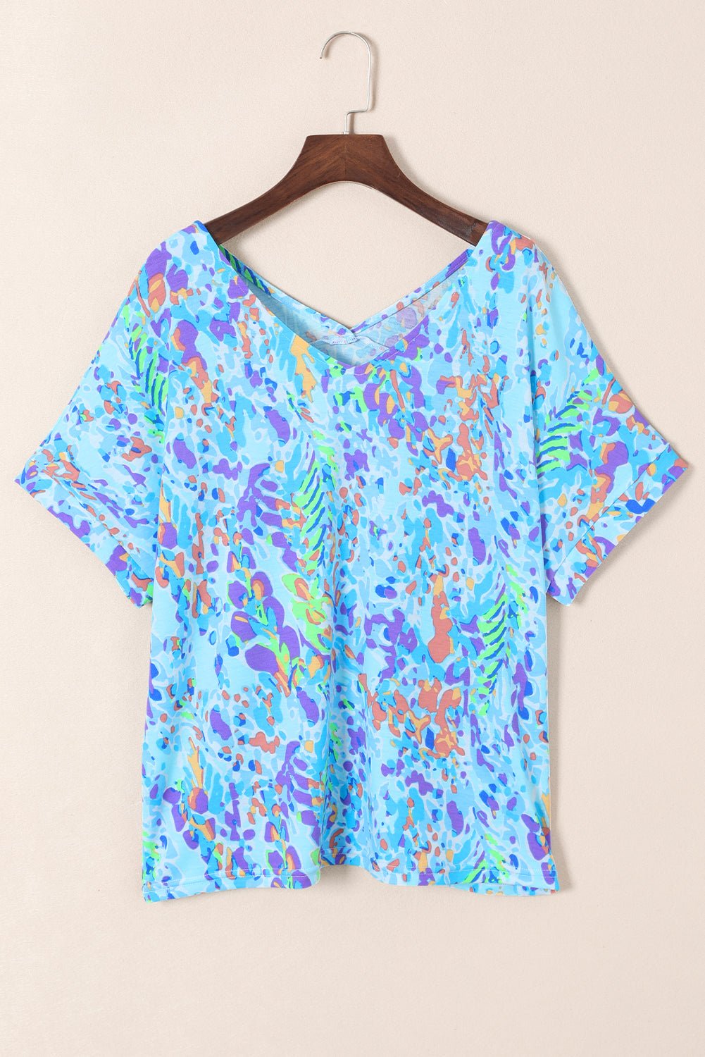 Sky Blue Loose Painted Floral Tee - Loving It Shop
