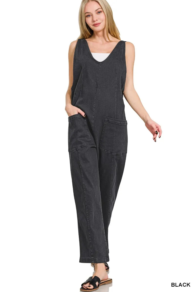 Casual Adjustable Strap Baggy Jumpsuit with Pocket