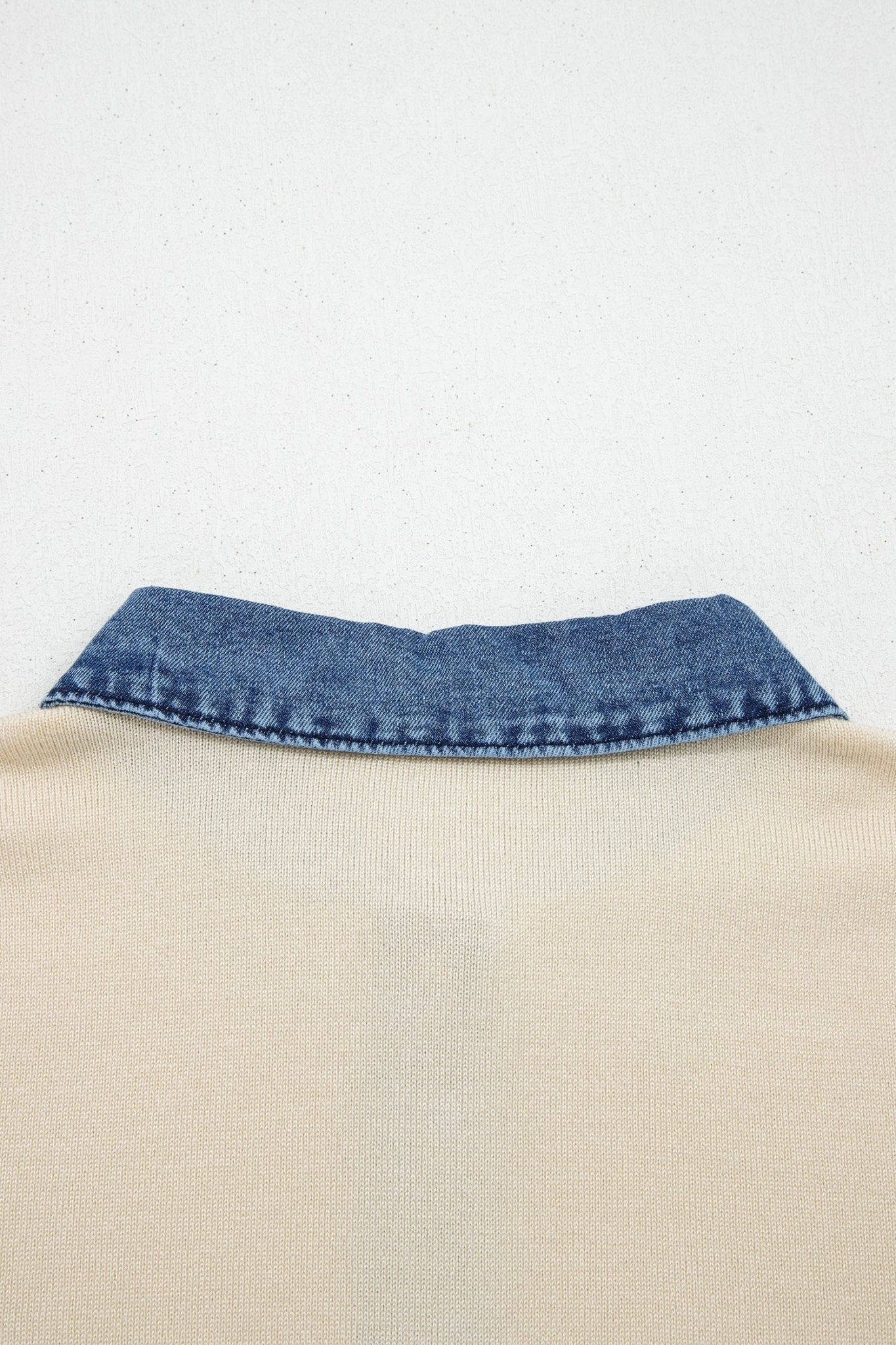 Jet Stream Short Sleeve Knit Denim Patchwork Polo Collar Sweater - Loving It Shop