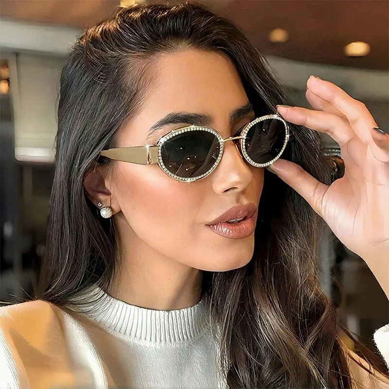 Rhinestones Decor Oval Sunglasses - Loving It Shop