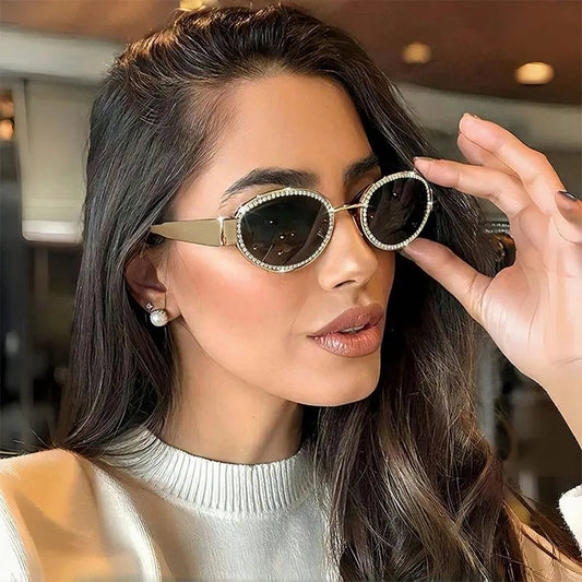 Rhinestones Decor Oval Sunglasses - Loving It Shop
