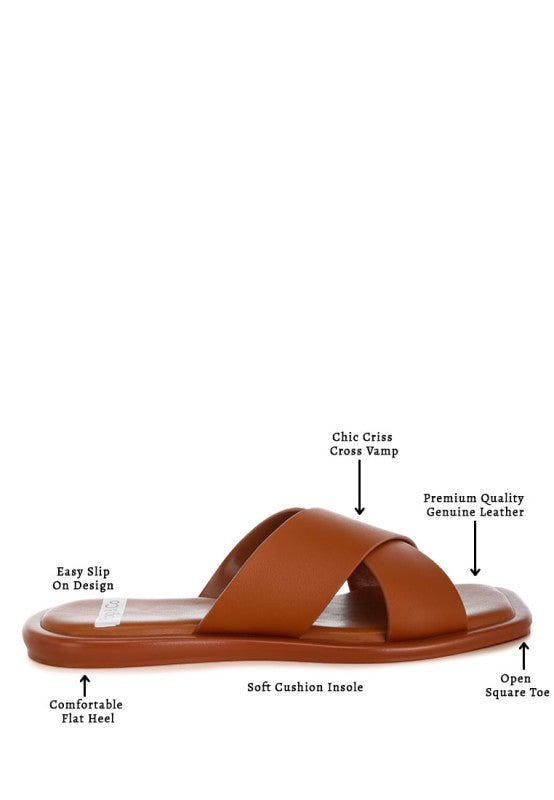 Shosa Genuine Leather Criss-Cross Flats