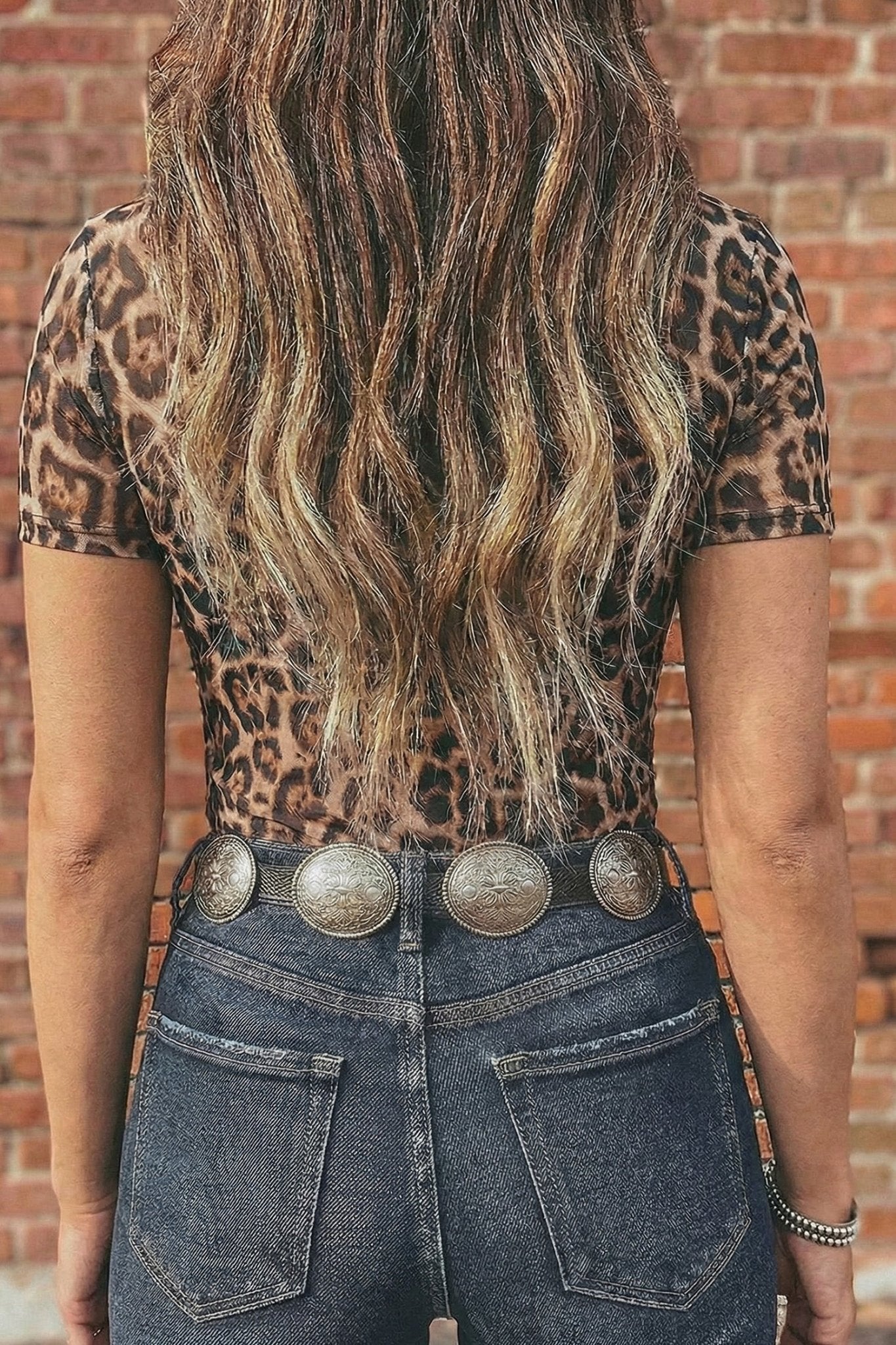 Camel Leopard Printed Mesh Short Sleeve Top - Loving It Shop