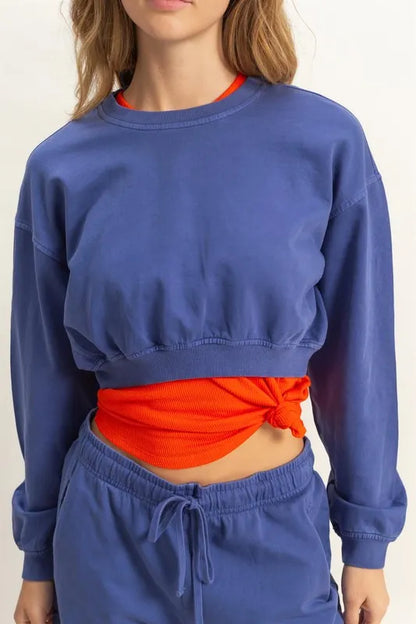 Crew Neck Long Sleeve Crop Sweatshirt