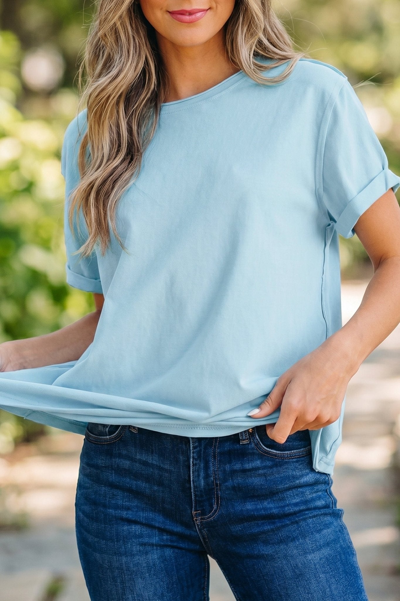 Myosotis Solid Color Round Neck Casual T Shirt - Loving It Shop