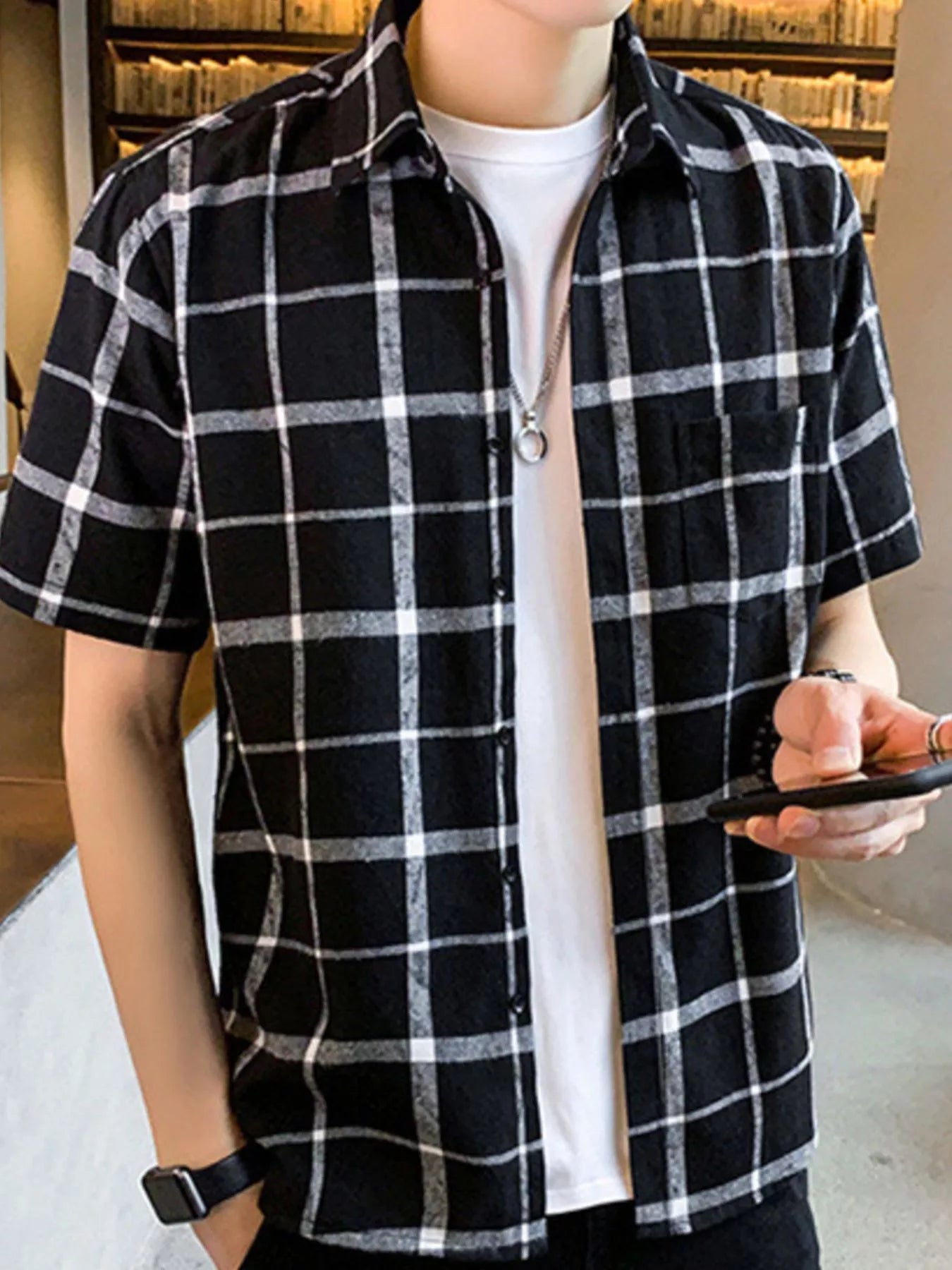 Men's Plus Size Casual Plaid Short Sleeve Shirt - Loving It Shop
