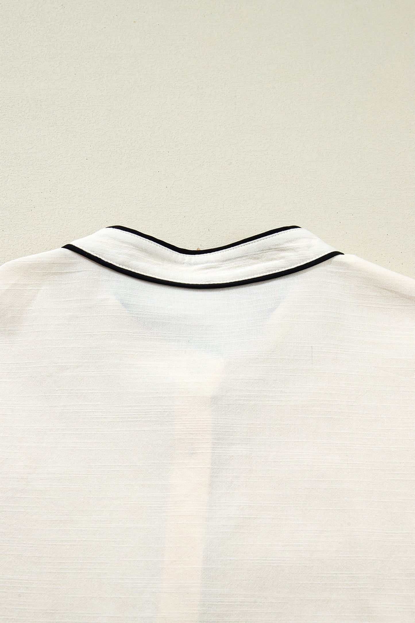 Beige Contrast Color Trim Button Down Long Puff Sleeve Shirt