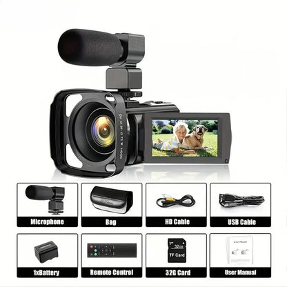 16x Zoom 1080P HD Digital Camera Bundle with 2 Batteries, 32G TF Card, Mic, Hood &amp; Bag