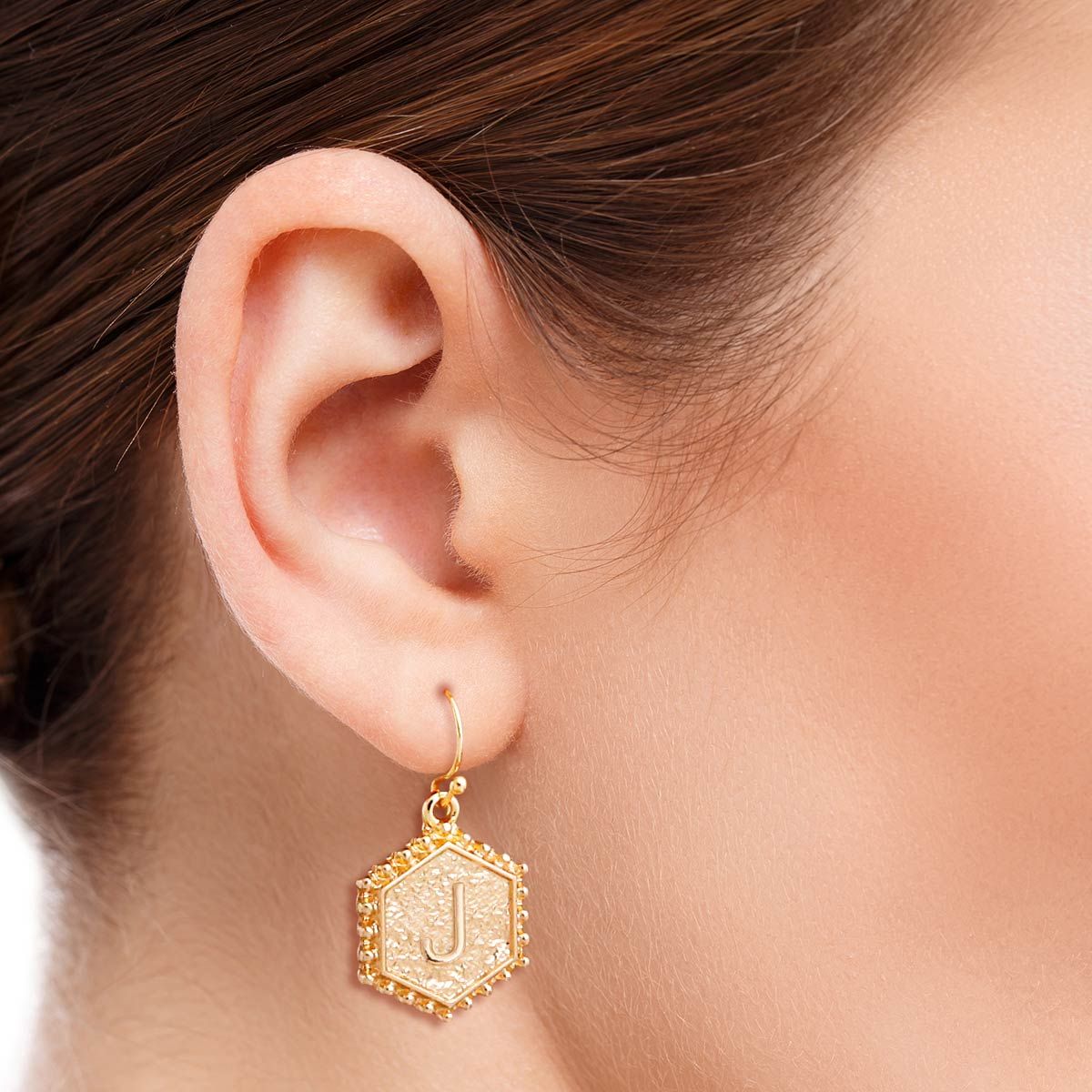 Hexagon Initial Earrings Stylish Fashion Jewelry Accessory