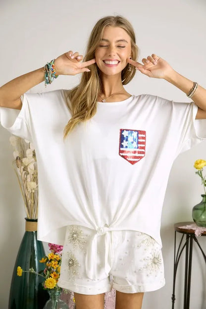 Sequin US Flag Pocketed Top