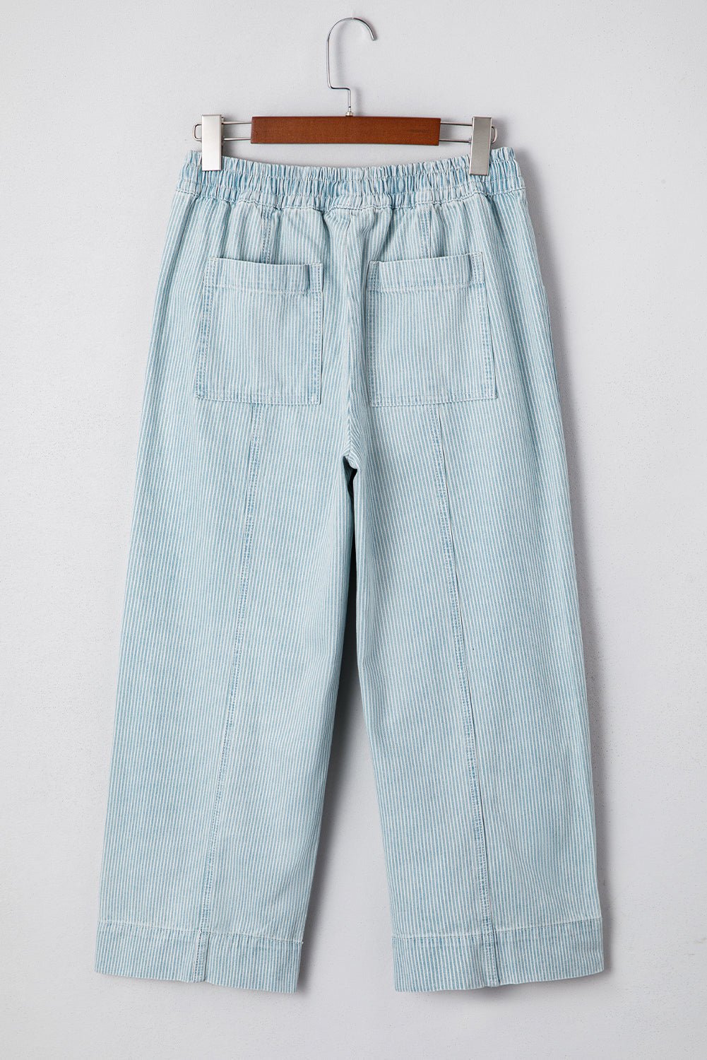Sky Blue Stripe Mid Rise Drawstring Waist Jeans - Loving It Shop