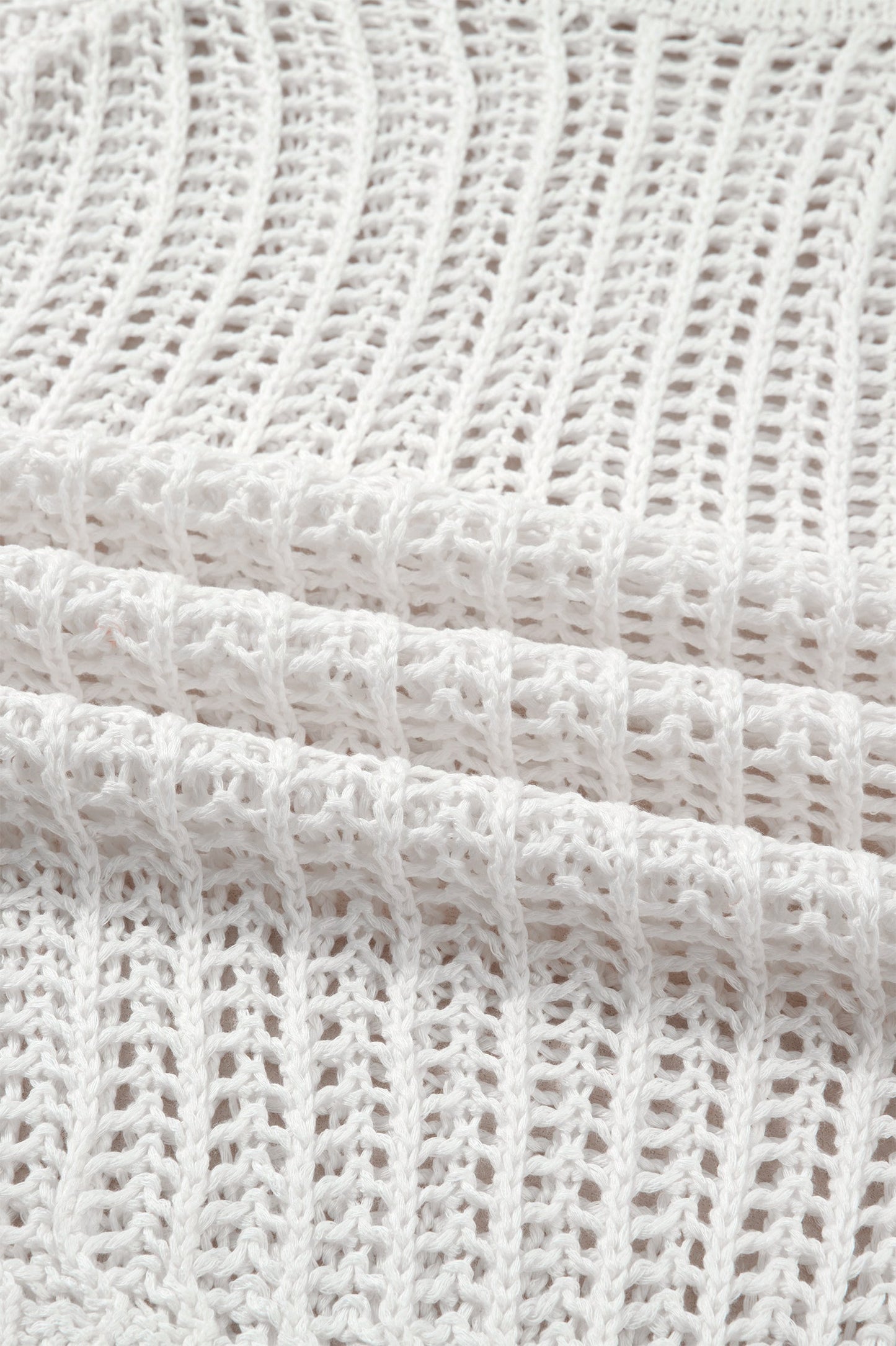 White Plus Size Open Knit Bow Tie Short Sleeve Sweater