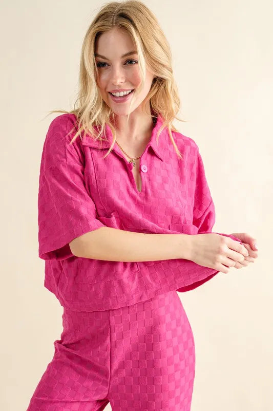 Brushed Texture Checker Board Pattern Casual Top