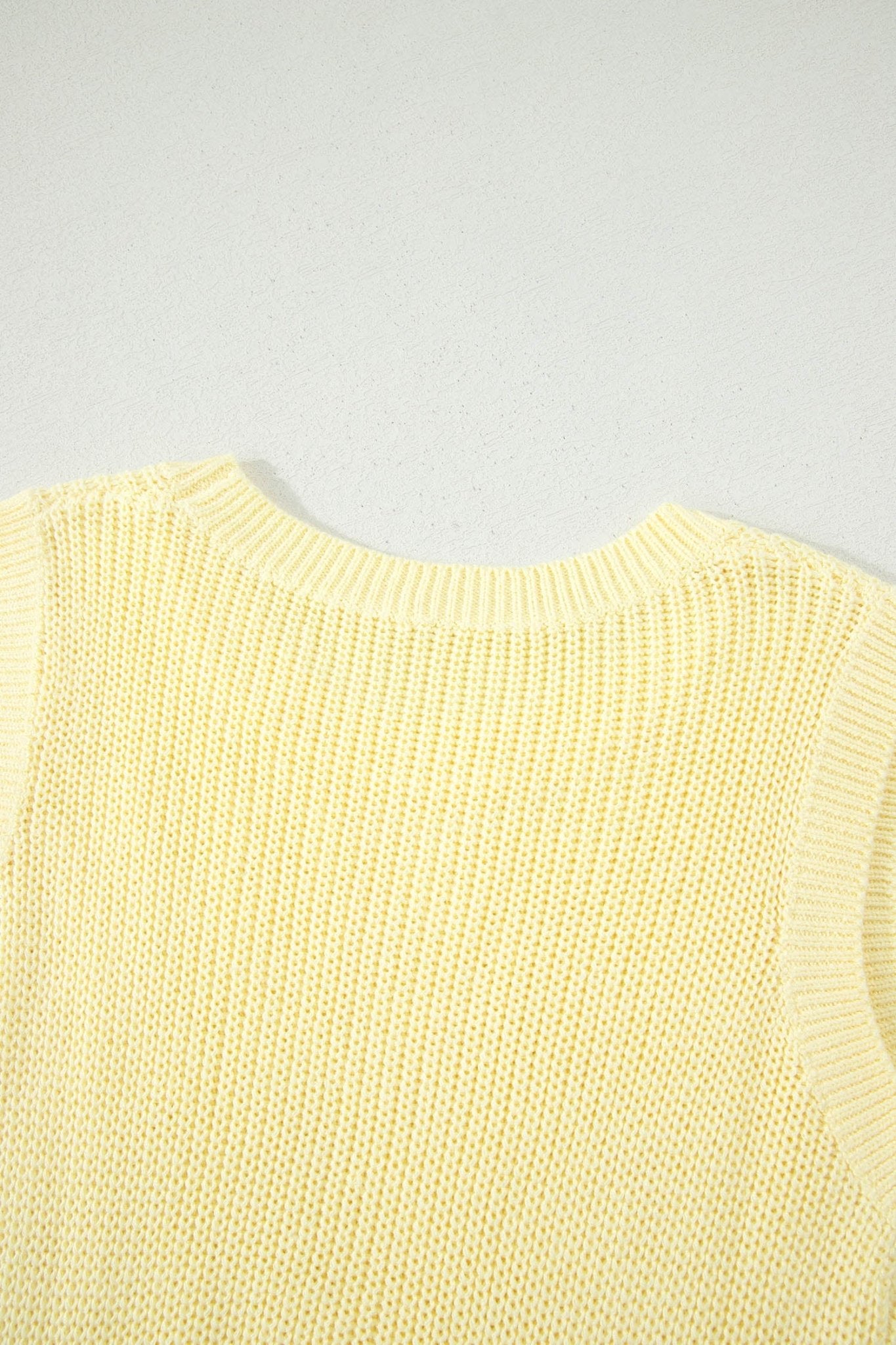 Yellow Cream Solid Color Cropped Knit Knot Back Cutout Sweater Tank - Loving It Shop