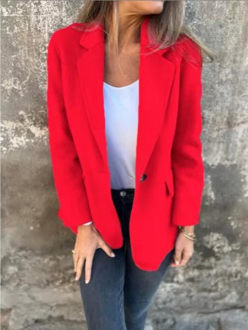 Ins Button Lapel Short Blazer Winter Fashion Commuter Jacket Outwear Women&