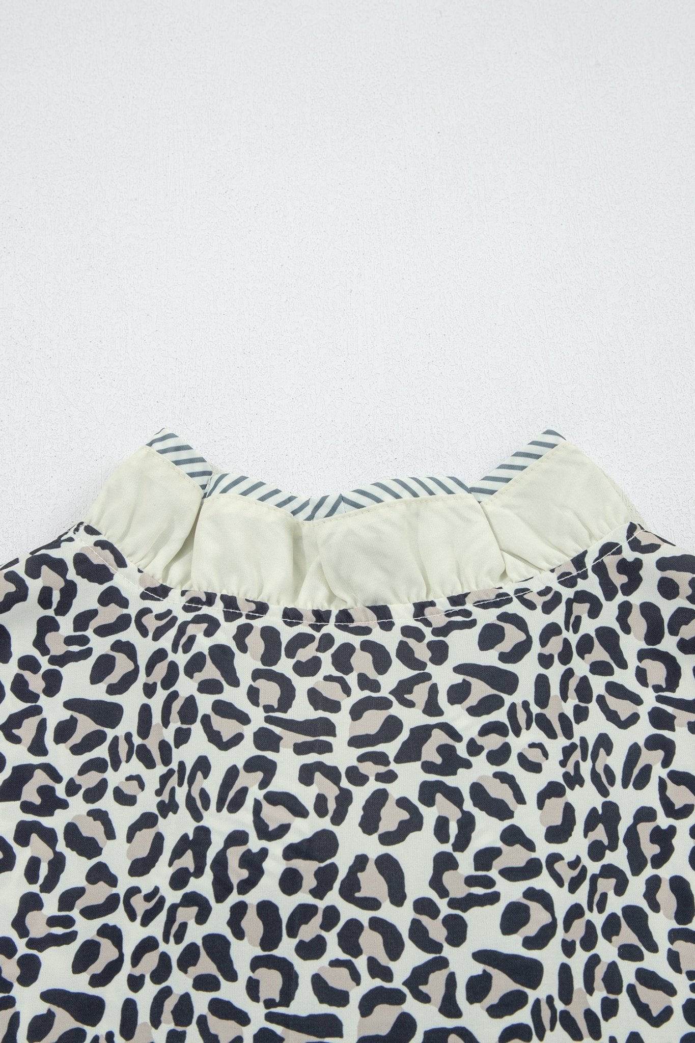 Black Plus Leopard Print Striped Color Block Trim Frilled V Neck Short Sleeve Blouse - Loving It Shop