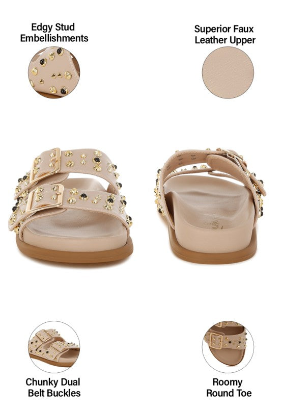 Jayata Metallic Stud Embellished Sliders