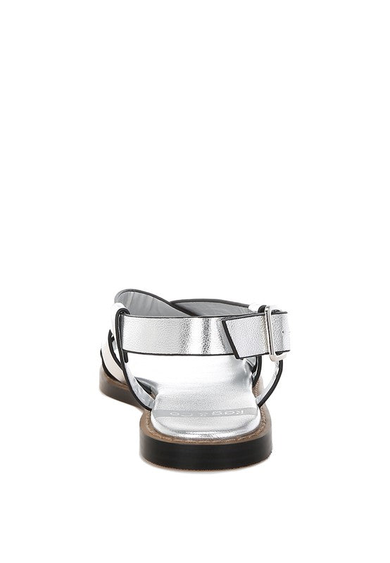 Doata Metallic Genuine Leather Buckled Flats