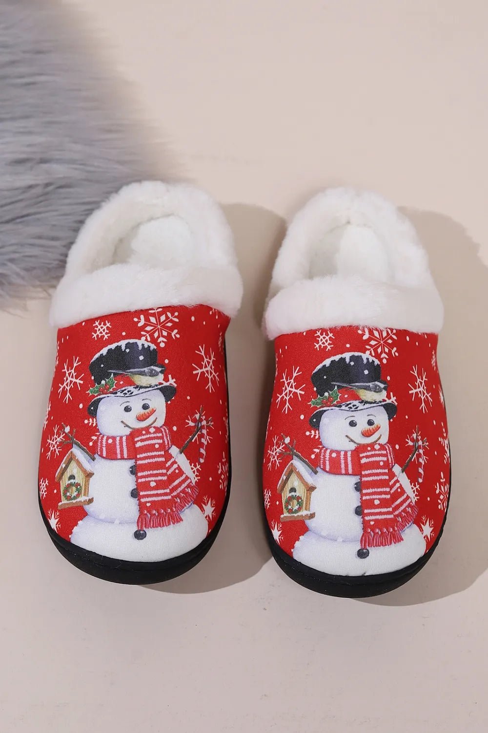 Snowman Round Toe Faux Fur Slippers - Loving It Shop