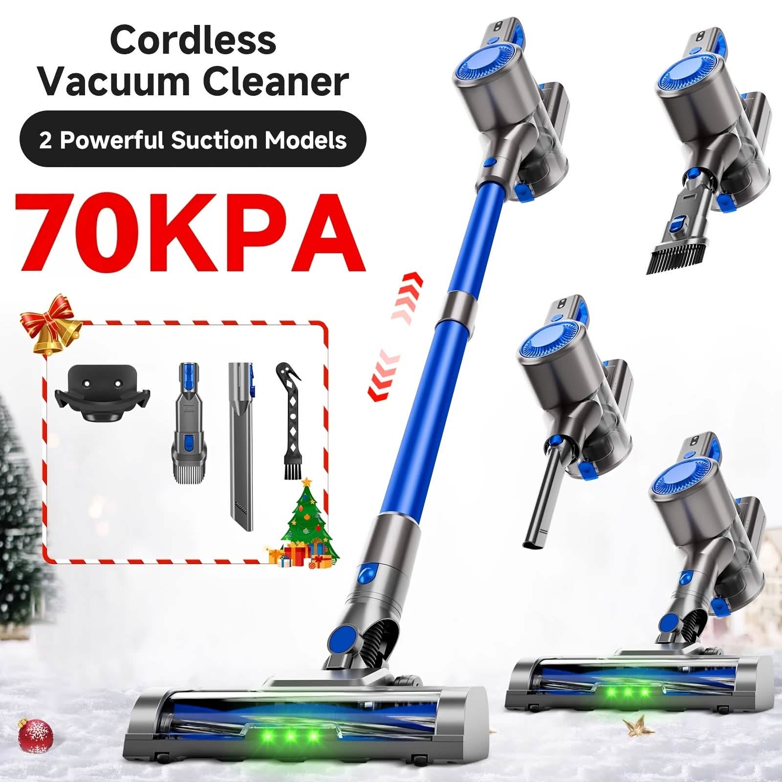 Cordless Vacuum Cleaner with LED Light &amp; Removable Battery – Blue