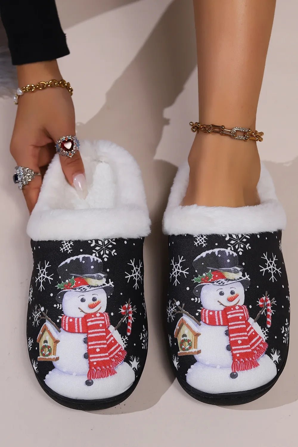 Snowman Round Toe Faux Fur Slippers - Loving It Shop